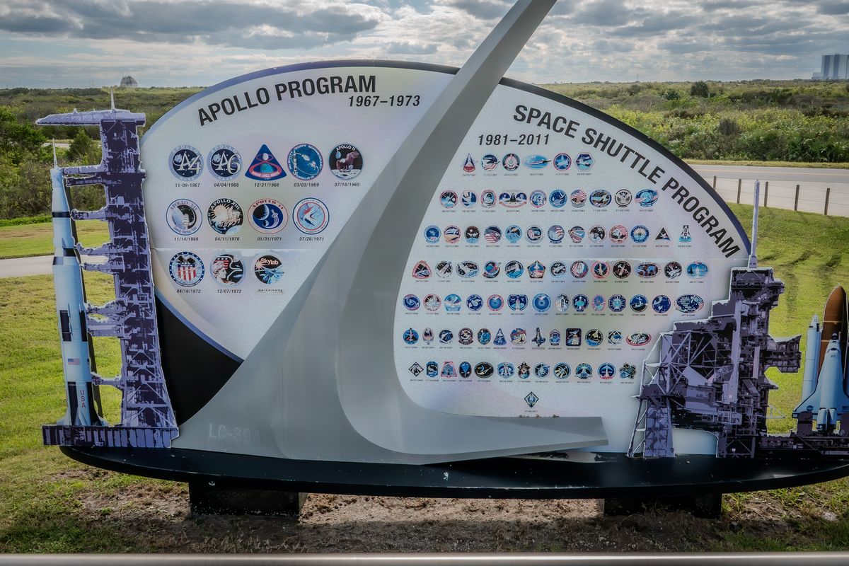 Apollo and Space Shuttle program mission patch monument at Kennedy Space Center, Florida