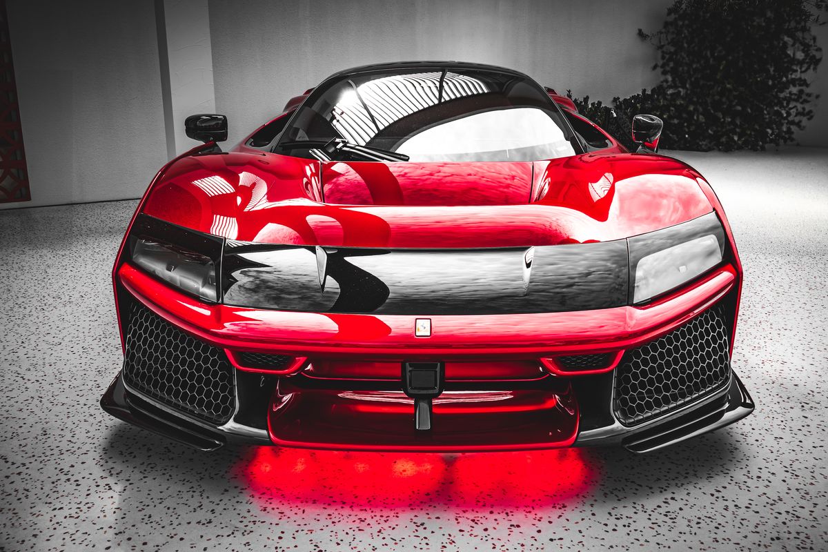 Ferrari F80 hypercar head-on with red underglow at the Australian Grand Prix
